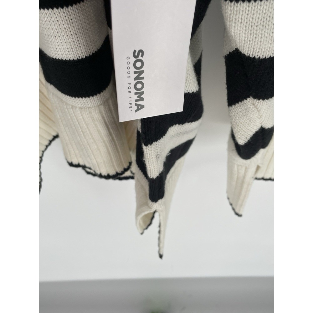 NWT Sonoma Womens 3X Sweater Ivory Black Striped Side Slit Crewneck Pullover - Picture 4 of 14